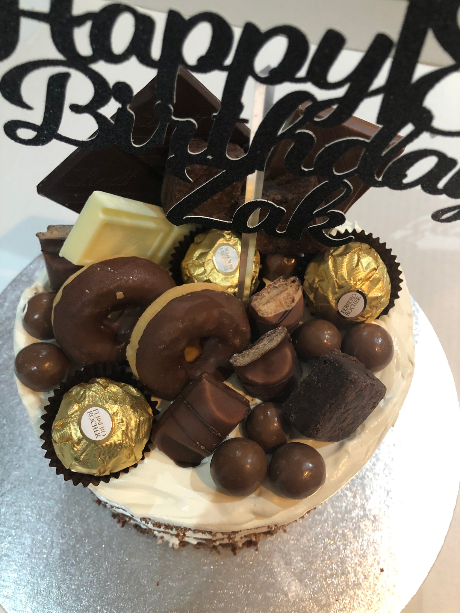 Chocolate cake with fresh cream & Personalised topper - click here for more options